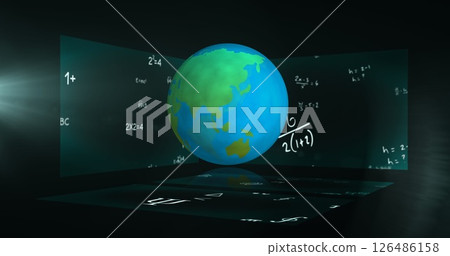 Mathematical equations floating around globe, symbolizing education and learning worldwide 126486158
