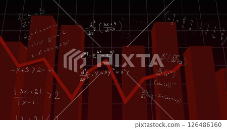 Mathematical equations overlaying red bar graph, illustrating complex data analysis Mathematical equations overlaying red bar graph, illustrating complex data analysis 126486160