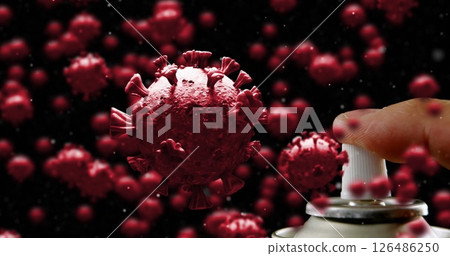 Hand spraying disinfectant for protection against virus particles, ensuring safety Hand spraying disinfectant for protection against virus particles, ensuring safety 126486250