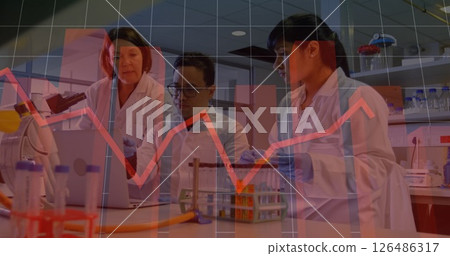 Scientists in lab analyzing data on laptop, focusing on coronavirus research Scientists in lab analyzing data on laptop, focusing on coronavirus research 126486317