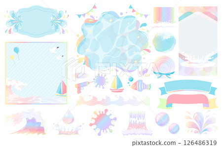 流行多彩的背景相框，展現瀑布、海洋、泳池等水景，非常適合夏季度假活動：彩虹 126486319