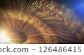 Abstract eye in space with golden light particles on blue background 126486415
