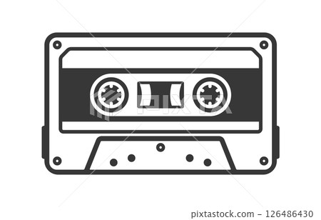 Cassette Tape Retro Vintage Mixtape icon symbol. Vintage 90s cassette logo sign. Vector illustration image. Isolated on white background. 126486430