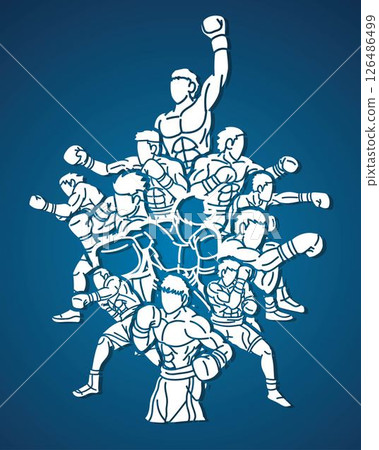 Group of Boxer Mix Action Boxing Sport Cartoon Graphic Vector 126486499