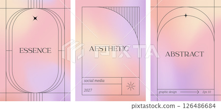 Minimal aesthetic linear frames with holographic gradient background Minimal aesthetic linear frames with holographic gradient background 126486684