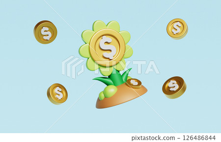 Financial Growth Dollar Money Plant and Coin. 3D Rendering. 126486844