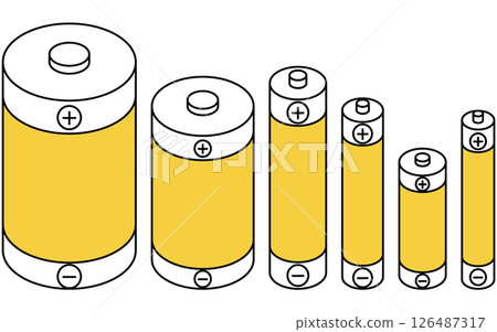 乾電池（D 至 AAA）的簡單線條圖標，等距圖 126487317