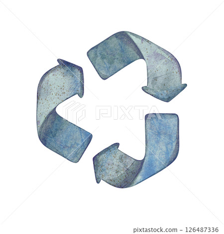 Recycling symbol made of textured blue arrows. Watercolor eco illustration representing sustainability and reuse. Ideal for environmental design, green branding, educational materials,scientific. Recycling symbol made of textured blue arrows. Watercolor eco illustration representing sustainability and reuse. Ideal for environmental design, green branding, educational materials,scientific. 126487336