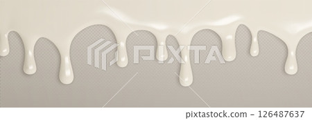 Melting vanilla ice cream drops horizontal border 126487637