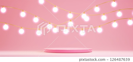 Glowing string lights with cylinder podium 126487639