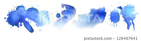 Blue watercolor strokes set isolated on white Blue watercolor strokes set isolated on white 126487641