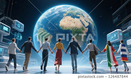 People holding hands towards the Earth of the near future - Image of the World Expo 126487844