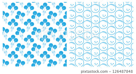 Lovely and Cute Blue Balloon accompanied by Cheerful Smiley Face Seamless Patterns for Celebrations 126487848