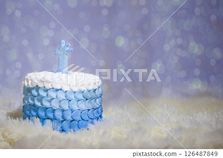 Blue cake for the first birthday 126487849