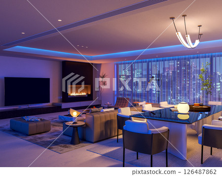 Living Room: Fireplace & Colors 3D Render 126487862