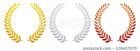 Laurel wreath, leaf wreath, simple emblem material set of 3 types: gold, silver, bronze Laurel wreath, leaf wreath, simple emblem material set of 3 types: gold, silver, bronze 126487870