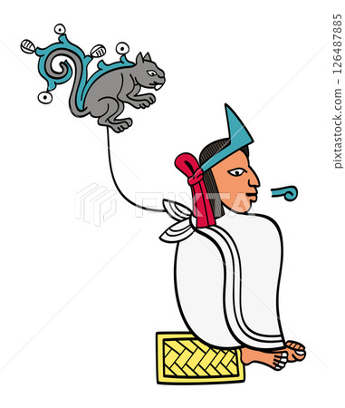 Ahuitzotl, eighth Aztec Emperor, Huey Tlatoani of Tenochtitlan, superior ruler of the Triple Alliance. His name means Water Thorny, and was applied to the mythological ahuizotl, a spiny aquatic thing. 126487885