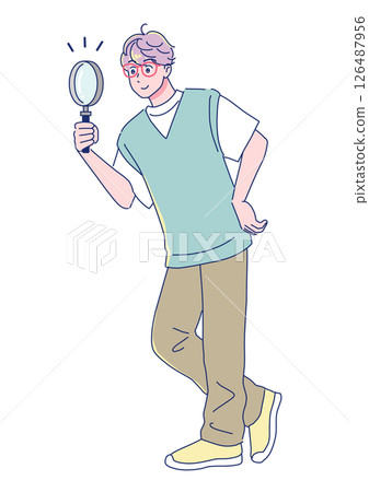 充滿活力的動漫風格男學生，全身 126487956