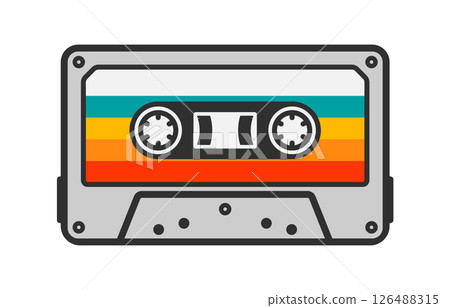 Cassette Tape Retro Vintage Mixtape icon symbol. Vintage 90s cassette logo sign. Vector illustration image. Isolated on white background. 126488315