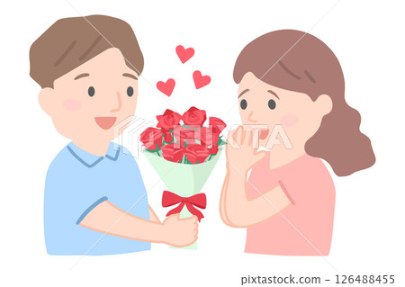 一名男子用紅玫瑰求婚 126488455