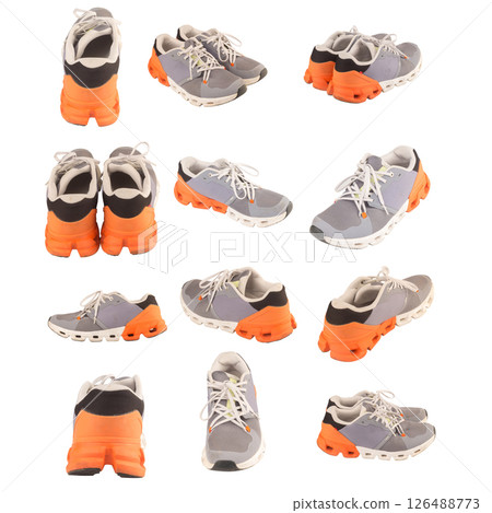 Sports shoes isolated on white background orange view back 126488773