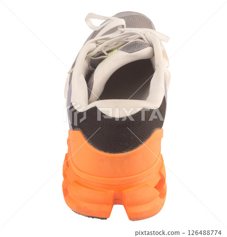 Sports shoes isolated on white background orange view back Sports shoes isolated on white background orange view back 126488774