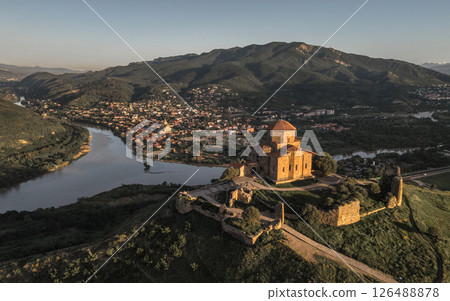 Aerial view of Jvari Monastery and Mtskheta 126488878