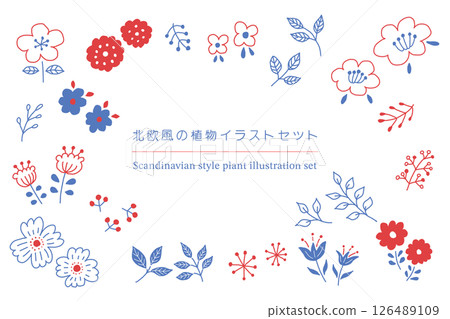 Hand-drawn Scandinavian style simple vector illustration set of plants 126489109