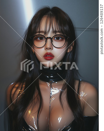 Elegant Korean woman poses confidently in a stylish outfit highlighting contemporary fashion in an urban setting Elegant Korean woman poses confidently in a stylish outfit highlighting contemporary fashion in an urban setting 126489137