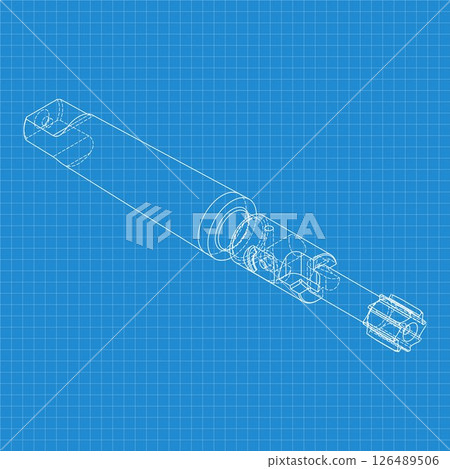 Mechanical engineering drawings. Tap tools, borer. Technical Design. Cover. Blueprint. Step Cutting Tool with Countersinking Function. Technical 3D Vector Illustration 126489506