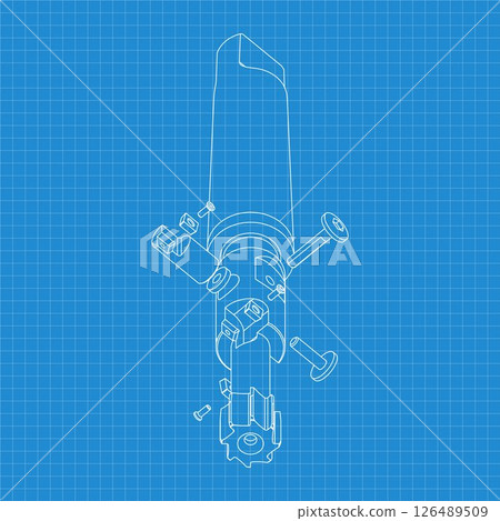 Mechanical engineering drawings. Tap tools, borer. Technical Design. Cover. Blueprint. Step Cutting Tool with Countersinking Function. Technical 3D Vector Illustration 126489509