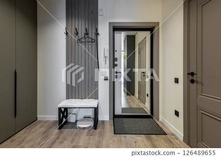 Stylish Entryway with Bench and Hooks Stylish Entryway with Bench and Hooks 126489655