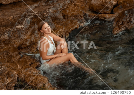 Woman Swimsuit Rock Formation Beach Relaxation Woman Swimsuit Rock Formation Beach Relaxation 126490790