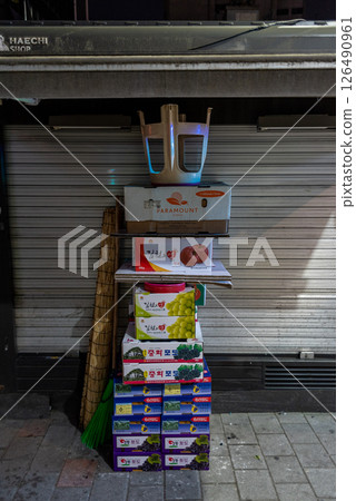 Closed Namdaemun market at night, Myeongdong shopping district in downtown Seoul, capital of South Korea 126490961