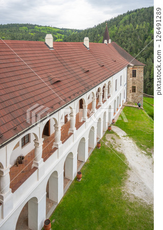 Velhartice Castle stands majestically in Czechia, showcasing its Renaissance architecture. Lush greenery surrounds the historic site, revealing its grandeur and history. Velhartice Castle stands majestically in Czechia, showcasing its Renaissance architecture. Lush greenery surrounds the historic site, revealing its grandeur and history. 126491289