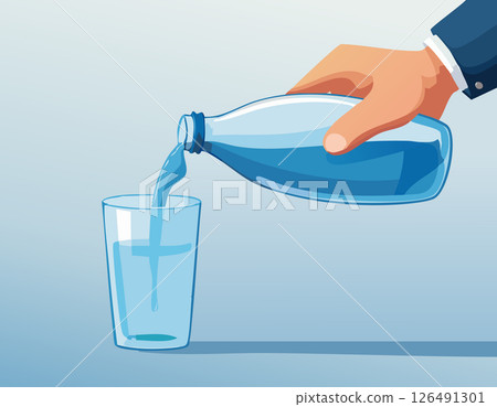 Artistic rendering of a hand pouring liquid into a glass with smooth, curvy lines and gradient tones. A fresh and modern visual. Artistic rendering of a hand pouring liquid into a glass with smooth, curvy lines and gradient tones. A fresh and modern visual. 126491301