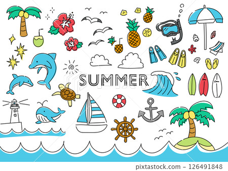 夏天手繪插畫集 126491848