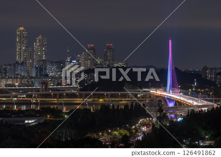 Seoul night cityscape view from World Cup Stadium Park, South Korea travel 126491862