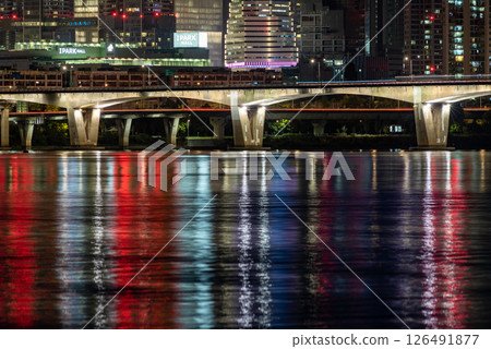 Reflections of Seoul night cityscape view in the Han river Hangang, South Korea travel 126491877