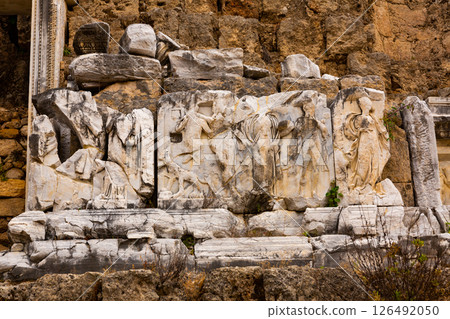 Ruins of ancient Lycian city Perge. Amphitheater still standing Ruins of ancient Lycian city Perge. Amphitheater still standing 126492050