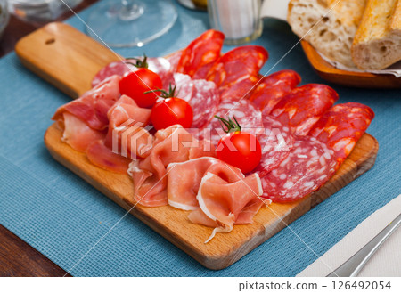 Cold cuts from Spanish ham and sausages 126492054