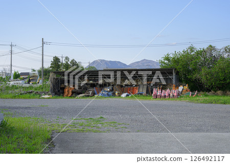 A plaza with construction tools A plaza with construction tools 126492117