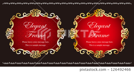 Luxury elegance frame set, ornamental design, decorative border, elegant background, gold, red 126492466