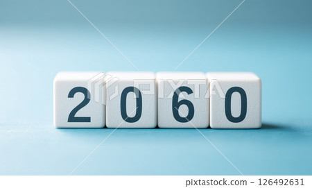 Natural 3D block showing the year 2060 | Matte textured finish 126492631