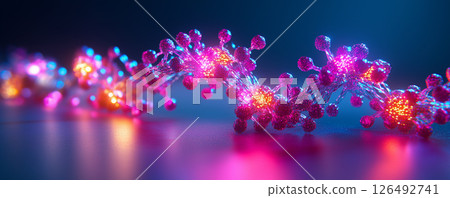 Molecular structure model representing the intricate design of a gene with vibrant colors showcasing its components and connections 126492741