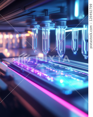 Digital microplate reader used for precise measurement and analysis of sample reactions in scientific research laboratories 126492799