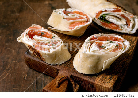 Salmon Cream Cheese Wrap Appetizers 126493452
