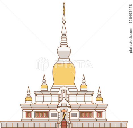 Illustration of Phra That Na Dun, a stupa in Maha Sarakham Province, Thailand. 126493458