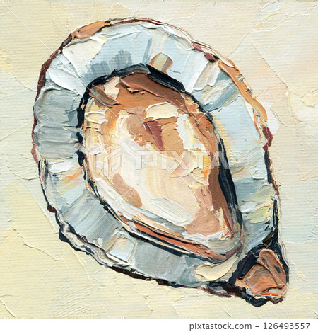 oyster shell seafood marine painting oil texture gourmet food soft brush pearl nature ocean salt beige elegant natural rich 126493557