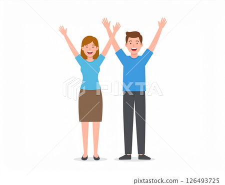 年輕男女舉起雙手歡呼 年輕男女舉起雙手歡呼 126493725